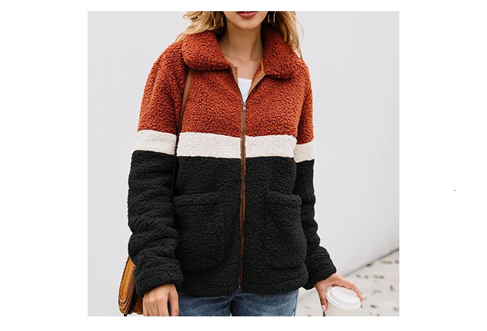 Jocoo Jolee Women Winter Casual Color Block Warm Thick Faux Fur Warm Jackets Fashion Patchwork Pockets Outwear Elegant Fur Coat