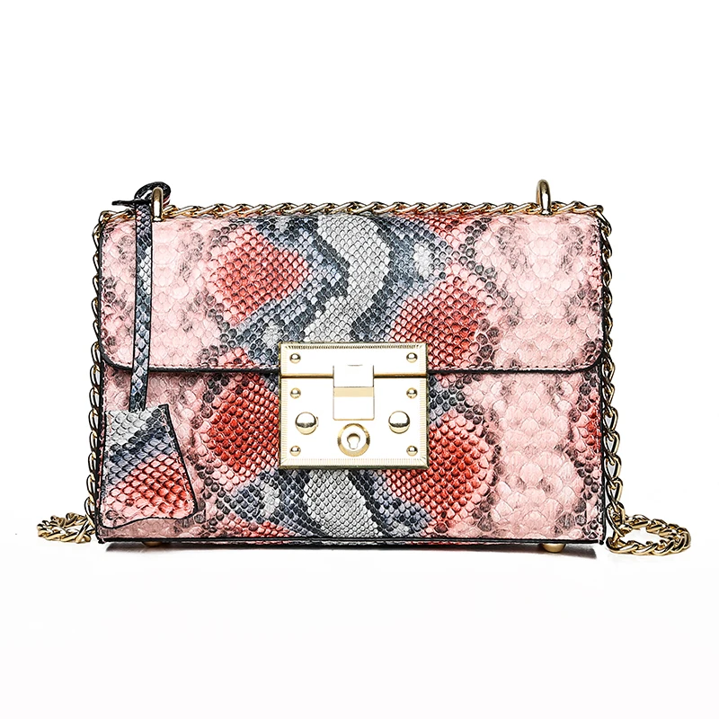 Европейская маленькая сумочка со змеиным принтом, Женская квадратная сумка, новинка, качественная женская дизайнерская роскошная сумка-мессенджер из искусственной кожи - Цвет: Pink