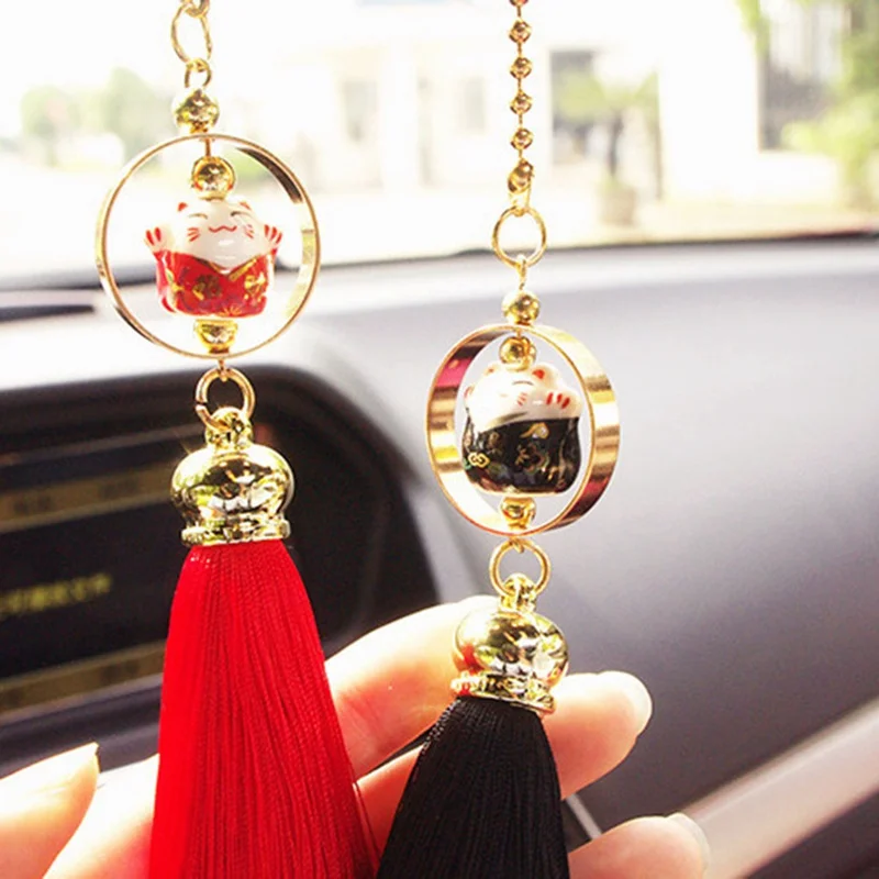 Автомобильный кулон Lucky Cat рисунок с куклой кисточка украшение авто украшение автомобильное внутреннее зеркало заднего вида Декоративное подвесное украшение подарок