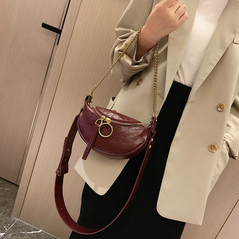 Fashion Quality Leather Small Bags For Women New Chain Shoulder Messenger Bag Simple Waist Pack Lady Handbags And Purses