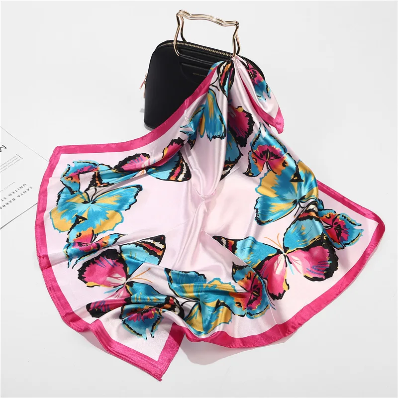 

Small square wild high-end butterfly simulation silk scarf satin temperament print scarf spring and autumn twilly scarf for