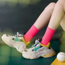 Летняя женская мода Новинка Яркие неоновые цветные однотонные носки хип хоп Harajuku флуоресцентный зеленый желтый цвет Sox для девочек женщин