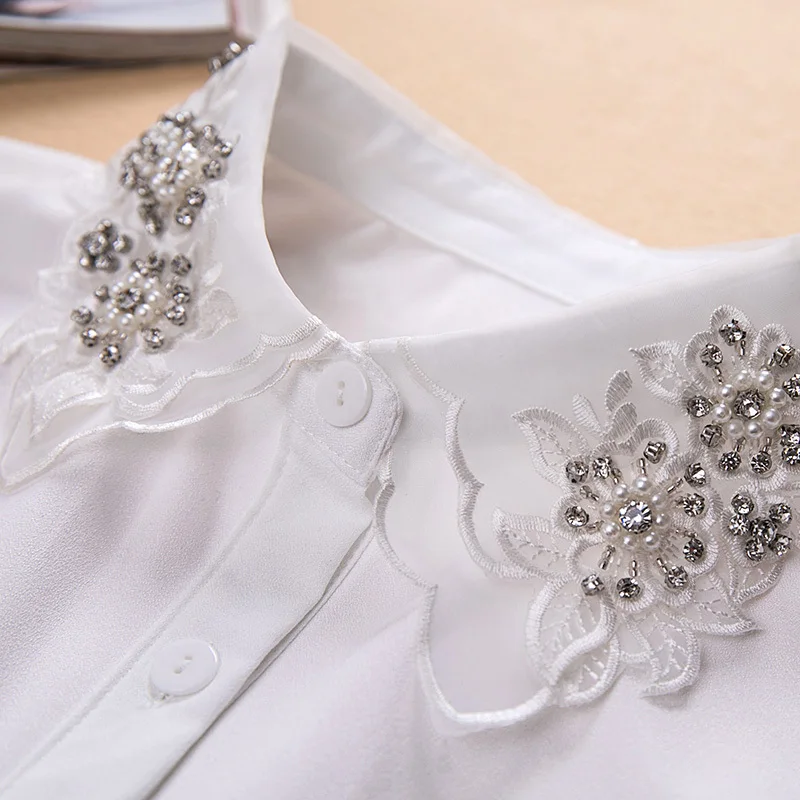 Женская рубашка с лацканами Поддельный Воротник Колье с искусственным жемчугом ожерелье Декор