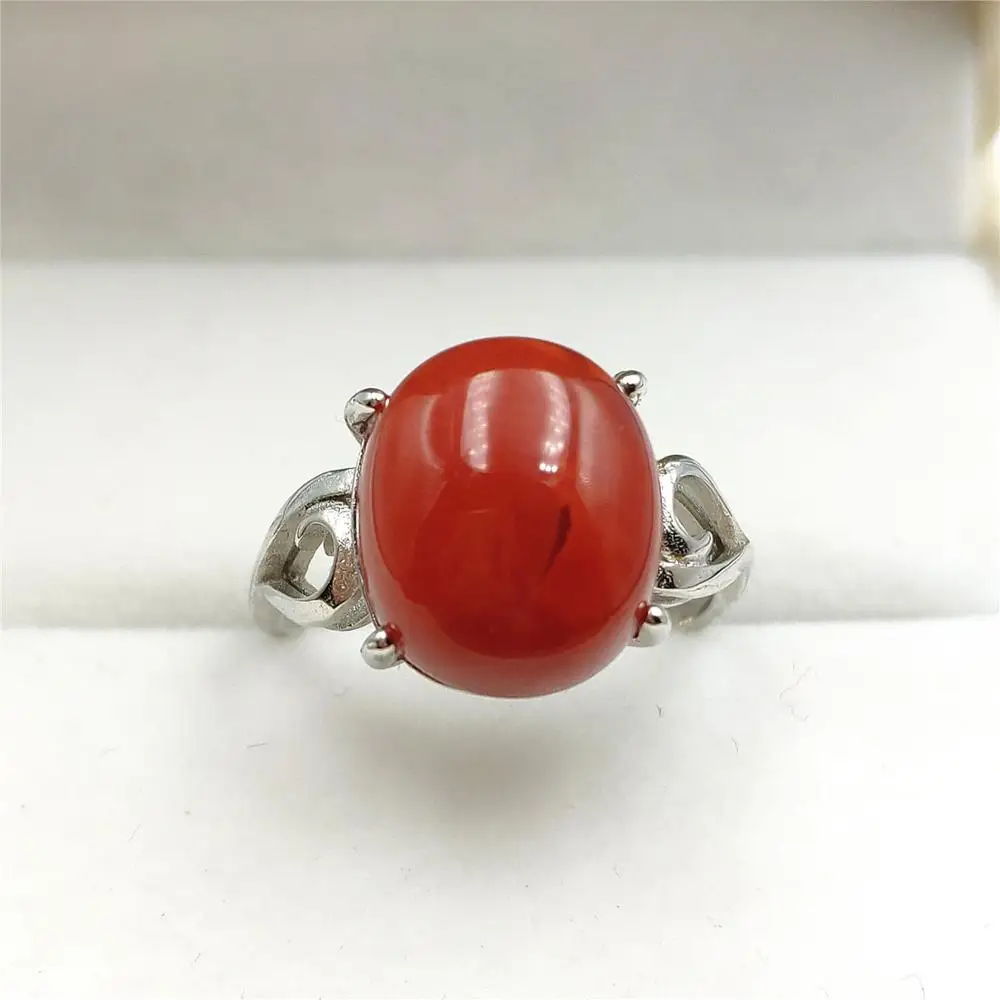

Natural South Red Agate Adjustable Size Ring Crystal Women Improve Best Gift 925 Sterling Silver 13x11mm Oval Beads AAAAA