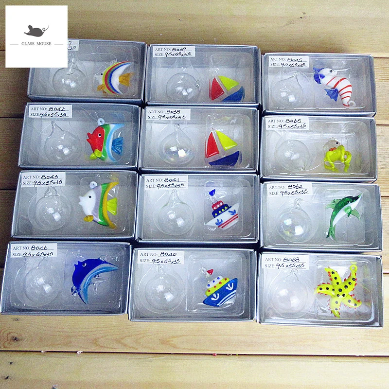 

12pcs NEW Custom hand blown Murano floating glass tropical fish Mini Figurines aquarium decoration pendant glass animals statues