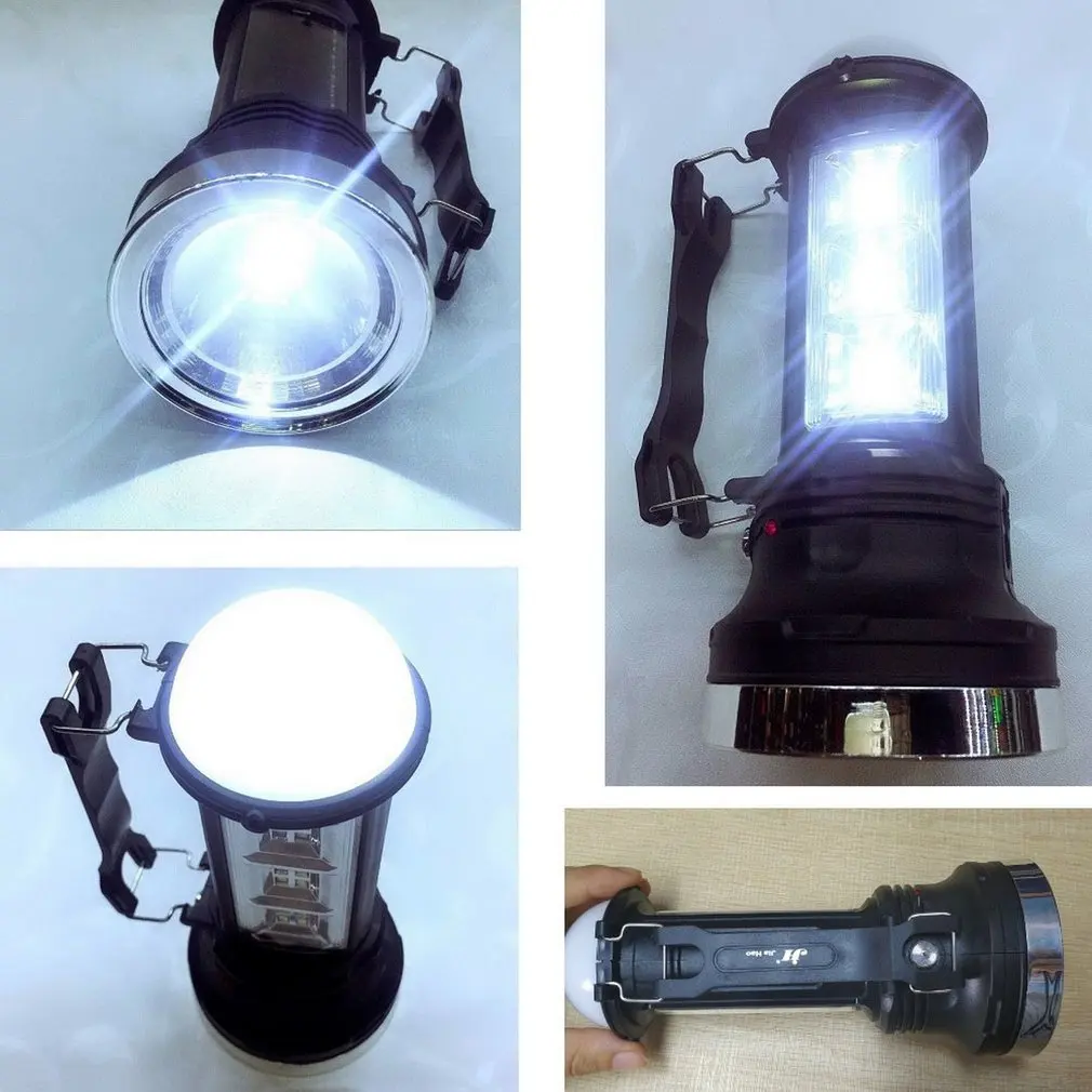Three Button Portable Led Flashlight Solar Power Rechargeable for Hiking Camping High Bright Low Power Consumption