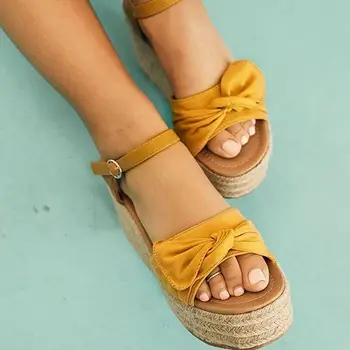 

Women Sandals Gladiator Flats Sandals 2020 Summer Shoes Peep Toe Yellow Leopard Women Platform Sandalias Mujer Size 35-43