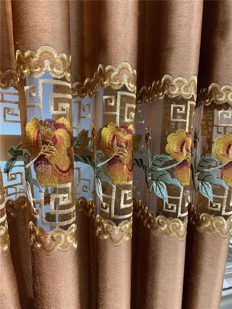 Curtain 2 Выполненный на заказ логосом Стиль вышитые Спальня Европейский бархат шторы в простом стиле для Гостиная окна затенения синий цвет кофе занавески - Цвет: Curtain 2