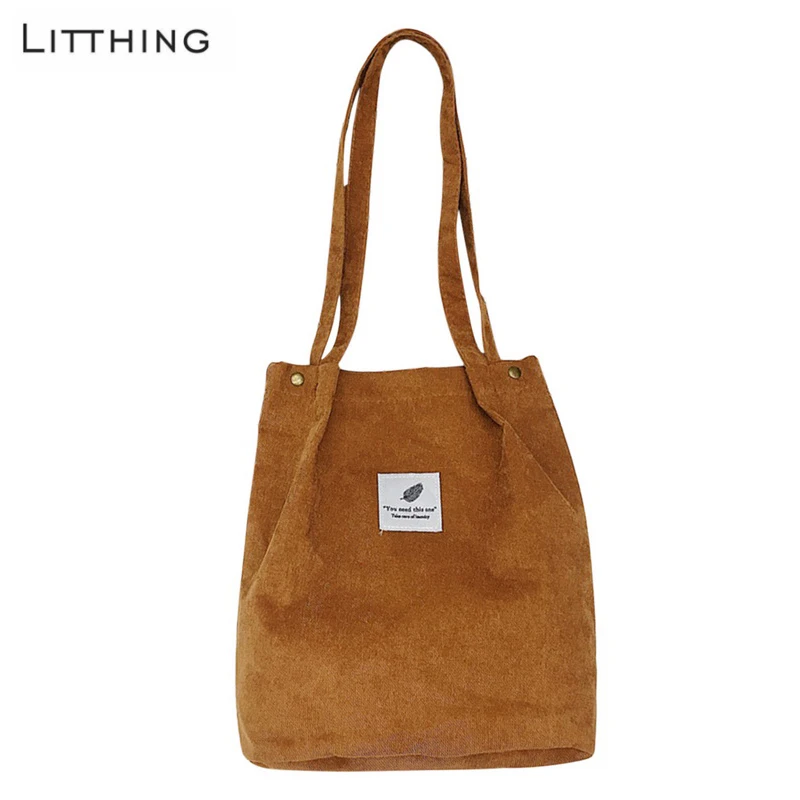 LITTHING, Женские однотонные вельветовые сумки на плечо, сумка для покупок, большая посылка, сумки через плечо, кошельки, Повседневная сумка для женщин, сумка для книг