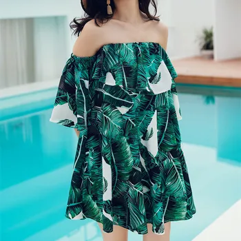

MUMUZI tube dres 2020 Summer Women Flower Print Dress Off-shoulder Party Beach Boho Ruffles Dresses zomerjurk dames