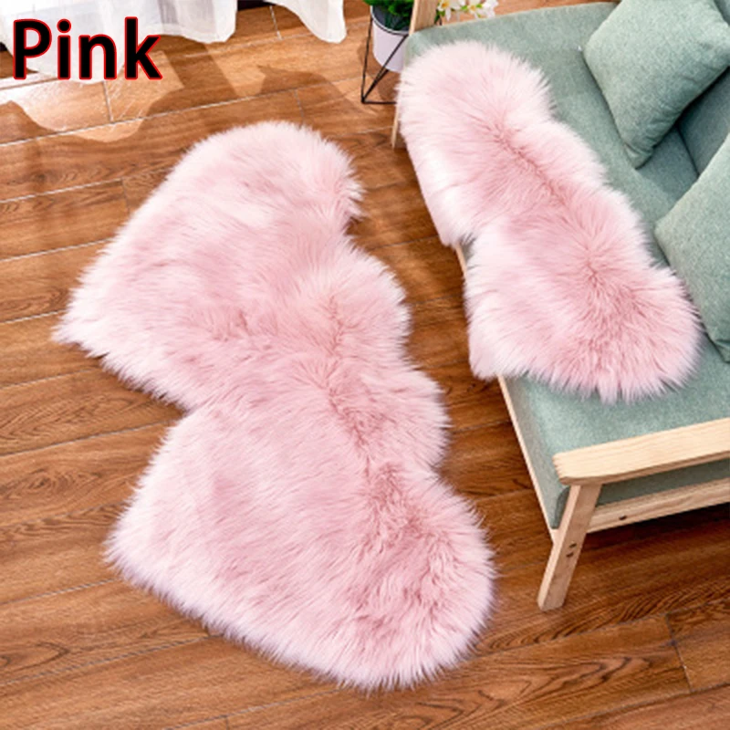 Pink Роскошный двойной ковер с сердечками из искусственного пушистого меха мягкая подушка зимние лохматые теплые коврики для плохой/гостиной Декор М/Л сплошной цвет - Цвет: Pink