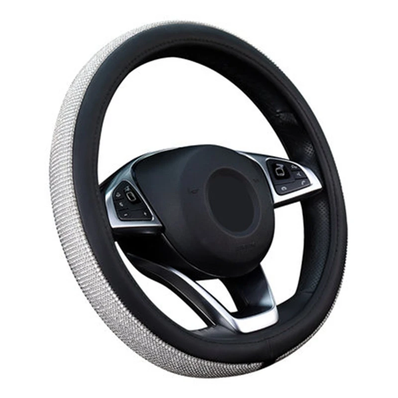 

High Quality Factory Supply Non-slip Diamond Styles leather Car Steering Wheel Cover for Ladies Model