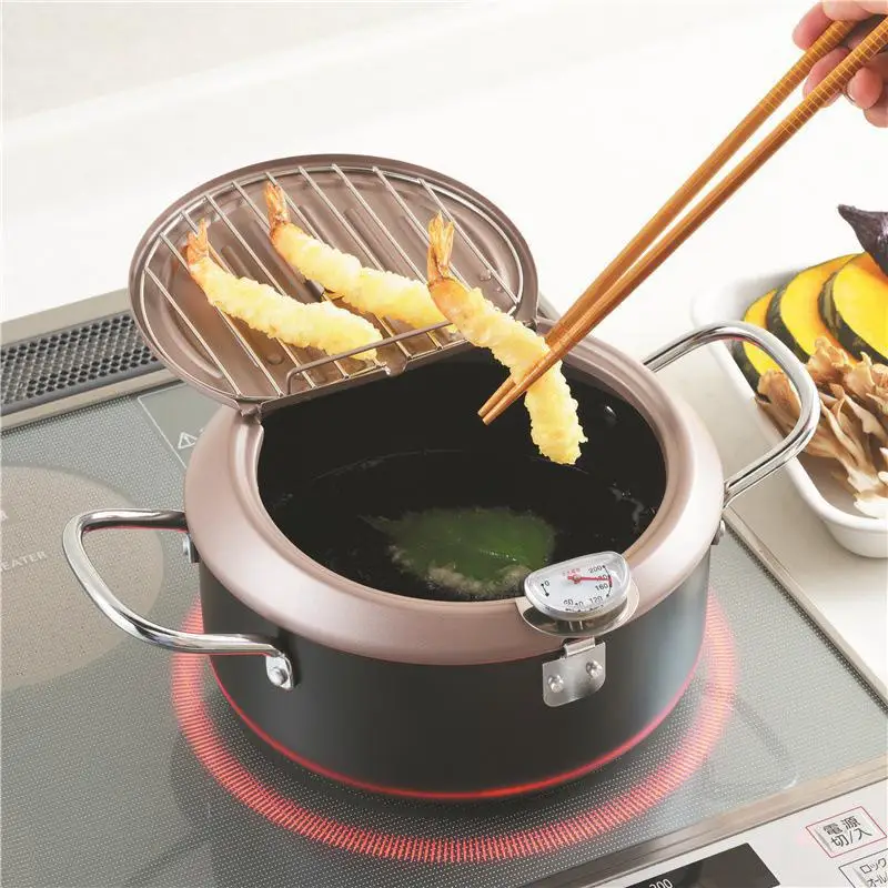 

Deep Frying Pot Tempura Fryer Pan Temperature Control Cooking Tool 20cm Kitchen Utensil