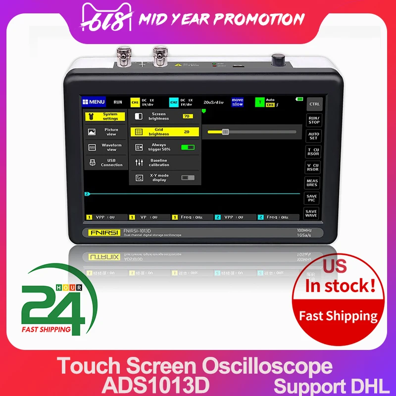 ADS1013D 2 Channels 100MHz Bandwidth 1GSa/s Sampling Rate Oscilloscope with Color TFT LCD Touching Screen Digital Oscilloscope|Oscilloscopes| - AliExpress