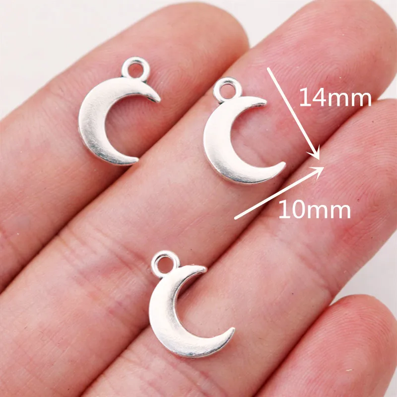 50pcs Silver Plated Cute Mini Moon Pendants Earrings Bracelet Accessories DIY Charms For Jewelry Carfts Making 14*10mm A601