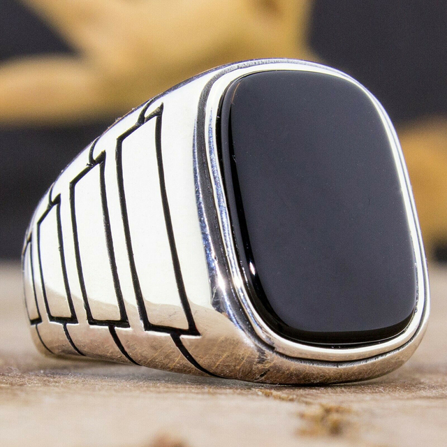 Handmade Turkish Ring For Men Women Inlay Silvery Black Zircon Stone Rings Punk Retro Religious Muslim Islamic Jewelry
