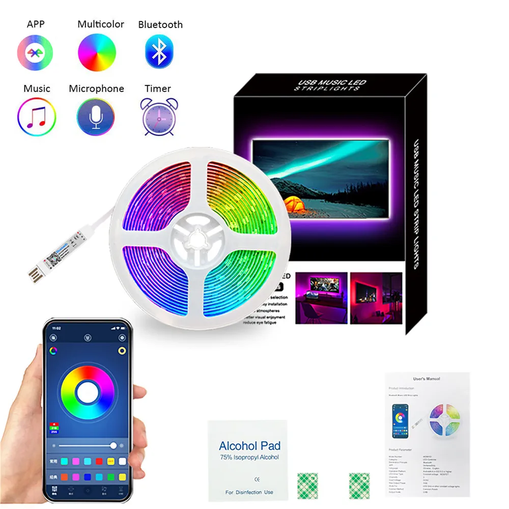 

Bluetooth LED Strip RGB Led Light Tape SMD DC12V LED Light 5m diode Ribbon Flexible with Bluetooth remote for TV bedroom house