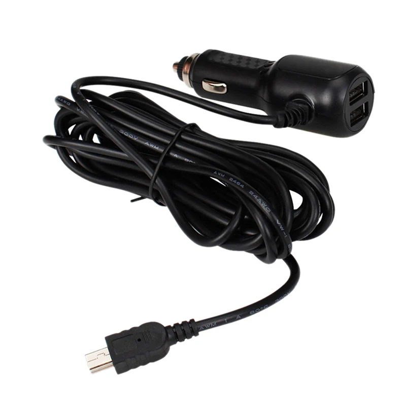 Мини-usb зарядное устройство для авто с контрастным Зарядное устройство с 2 портами(стандарт Порты и разъёмы для Видеорегистраторы для автомобилей Камера gps 3,5 метр 5V 3.5A изогнутый