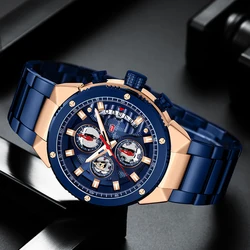 MINI FOCUS Relojes de pulsera individuales multifuncionales para hombre, de cuarzo, resistentes al agua, con espejo de cristal, luminosos