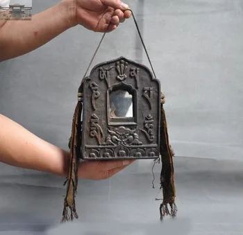 

christmas 8" Old Tibet Temple Silk cloth Wood Yellow Jambhala Buddha Shrines Wall Hanging New Year