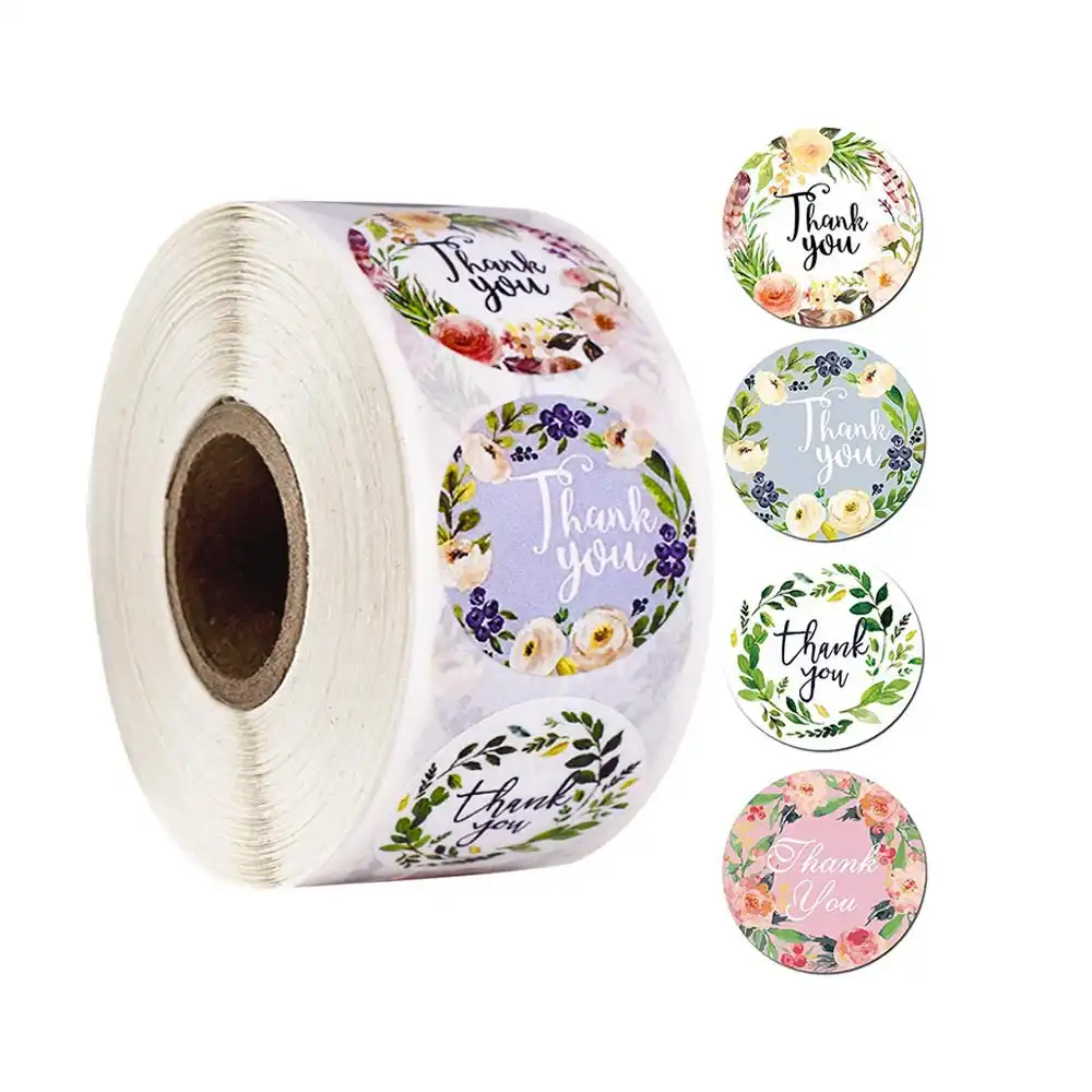 500Pcs//Roll Round Thank you Stickers Wedding Flower Handmade Adhesive Label