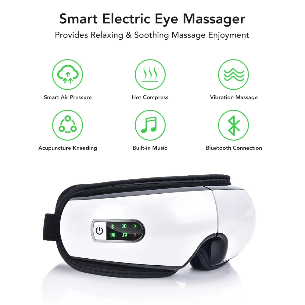Rechargeable Electric Eye Massager Air Pressure Hot Compress Massage Foldable Bluetooth Music Vibration Eyes Massage Glasses