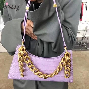 

Purple Chain Tote Bags For Women Vintage Mini Leather Shoulder Bag Retro Stone Pattern Purse luxury handbags women bags designer