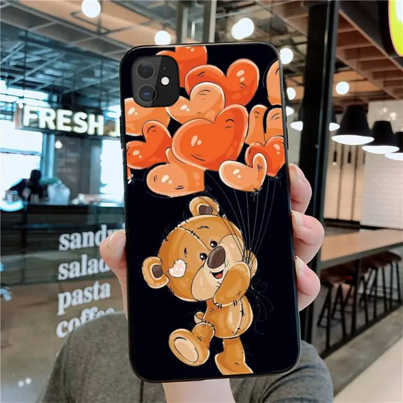 Tatty Тедди ТПУ Черный чехол для телефона Корпус iPhone 11 pro XS MAX 8 7 6 6S Plus X 5S SE 2020 XR