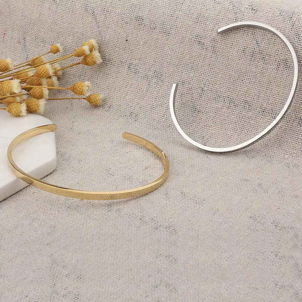 2018 New FINE4U B017 316L Stainless Steel Cuff Bangle & Bracelet Gold/Steel Color Open Bangle Bracelet For Men Women Unisex Gift