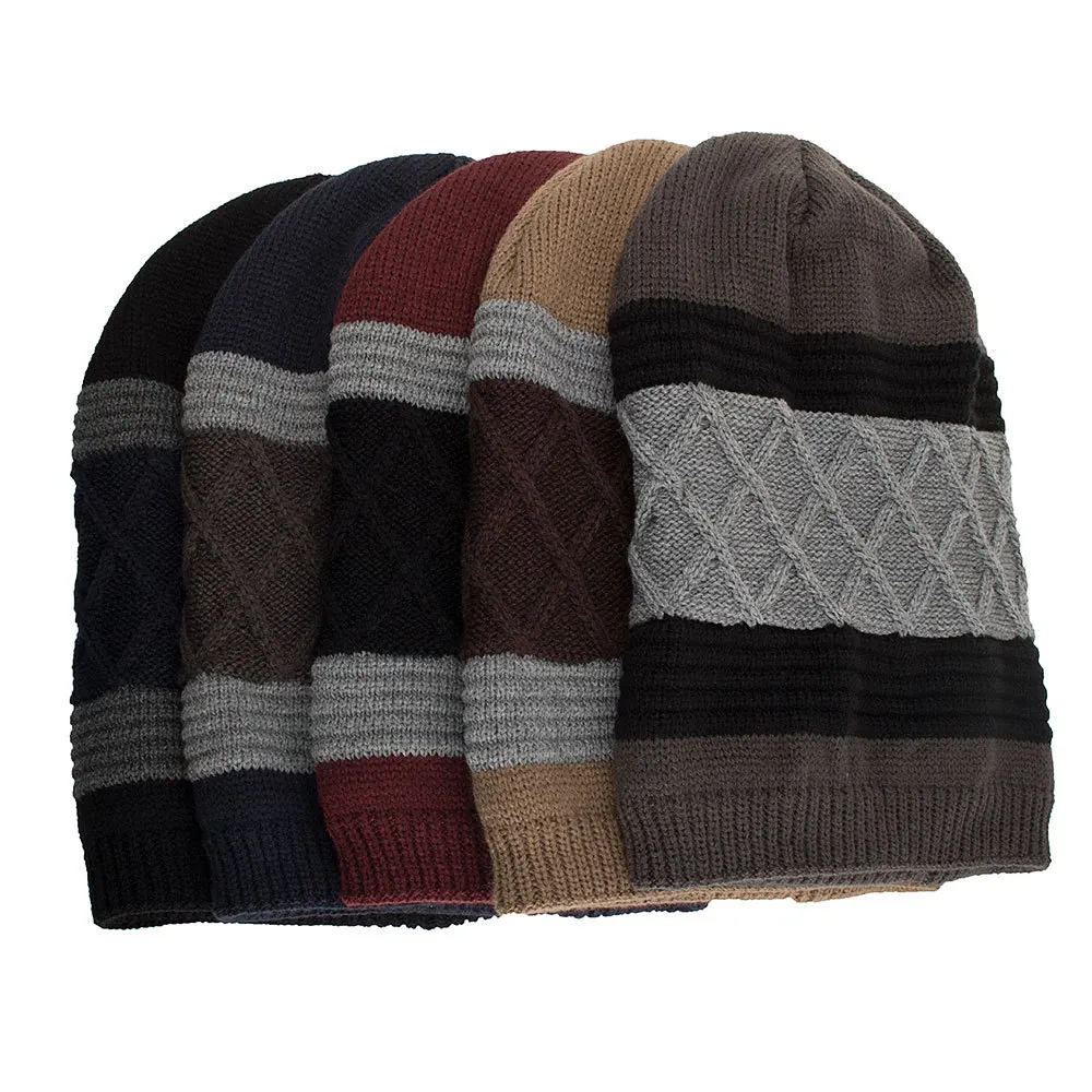 

Congregation US Autumn And Winter New Style plus Velvet Binding Clips Rhombus Set of Head Cap Knitted Wool Cap Wm093
