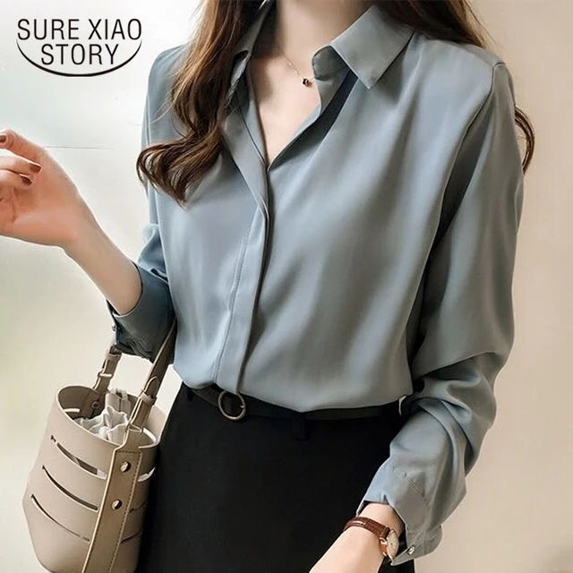 US $12.07 Autumn Women 2019 Fashion Blouses Solid Plus Size Female Clothes Loose Shirt Long Sleeve Blouse Sim
