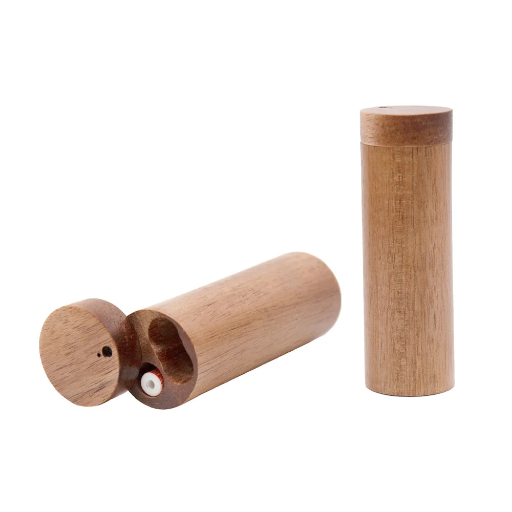 

Natural Wooden Dugout With One Hitter Pipe Stash Box 100MM Handmade Ceramic Cigarette Holder Smoking Tobacco Storage Case