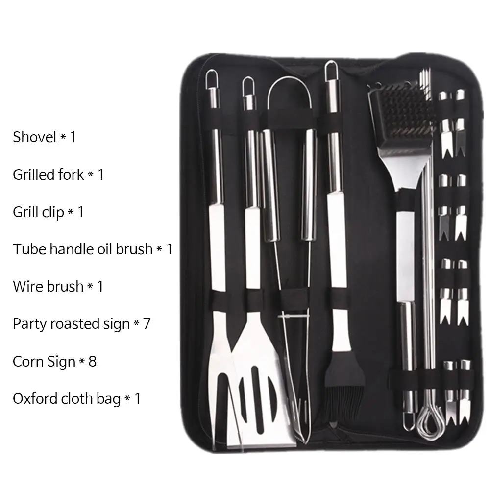 

Silver Strong BBQ Kit Cooking Outdoors Picnic Barbecue Accessories Roast Fork Stainless Steel Grill Brush Tools Camp