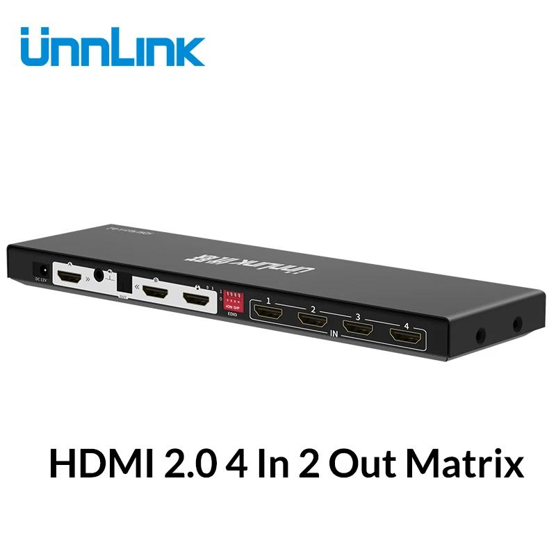 Cena Unnlink macierz hdmi 4x2 HDMI2.0 przejsciówka HDCP2.2 4K @ 60Hz 4 w 2 spośród ekstraktor audio Toslink gniazdo 3.5 łuku dla PS4 tv, pudełko