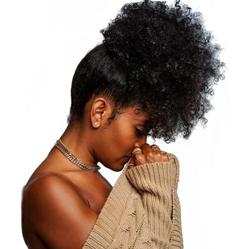 

Eseewigs Kinky Curly Human Hair Drawstring Ponytail Natural Color Clip In Extension for Women Brazilian Remy Hair 100g