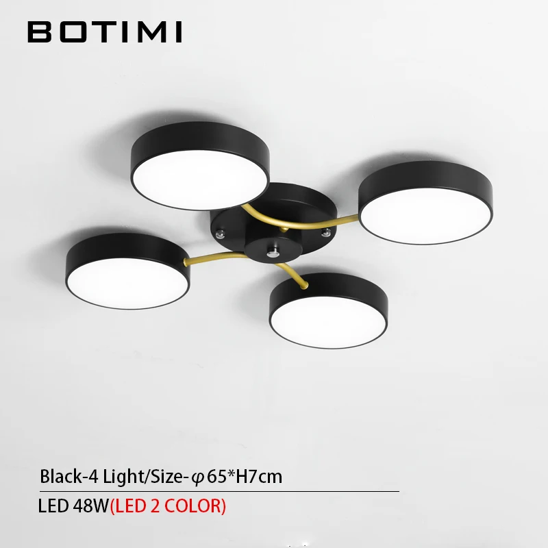 4 Light-Black BOTIMI, современный светодиодный светильник с круглым абажуром для гостиной, креативный акриловый чехол для спальни - Цвет абажура: 4 Light-Black