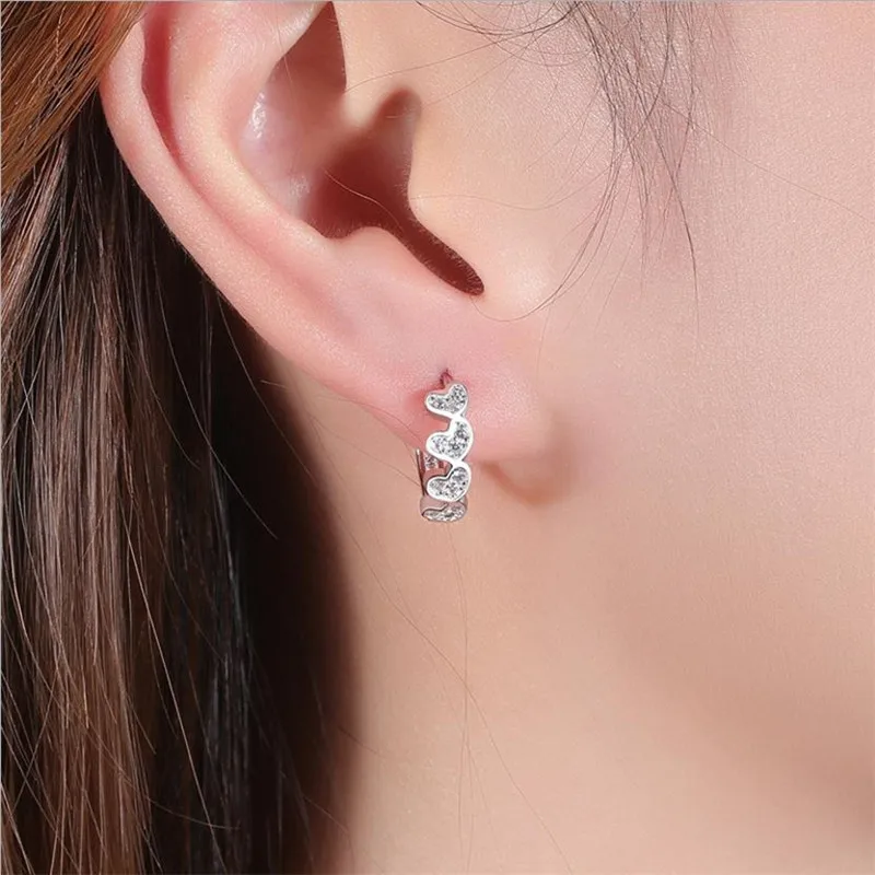 Shining Zircon Heart Design Hoop Earrings Female Jewelry Charm Silver 925 Women Earring Accessories Girls Princess Birthday Gift