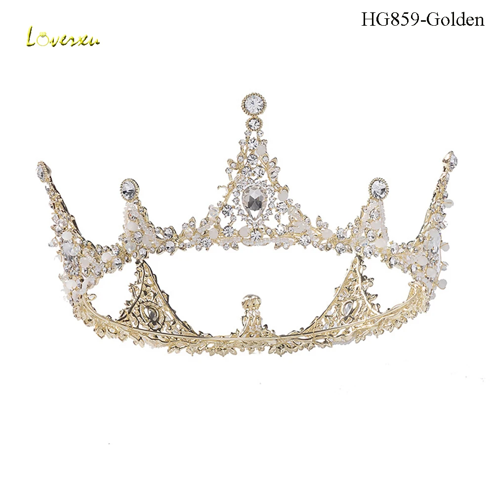 HG859-Golden Loverxu, Роскошная золотая Хрустальная свадебная корона, диадемы, модная королева для женщин, свадебная корона, головной убор, свадебные украшения для волос, аксессуары - Цвет: HG859-Golden