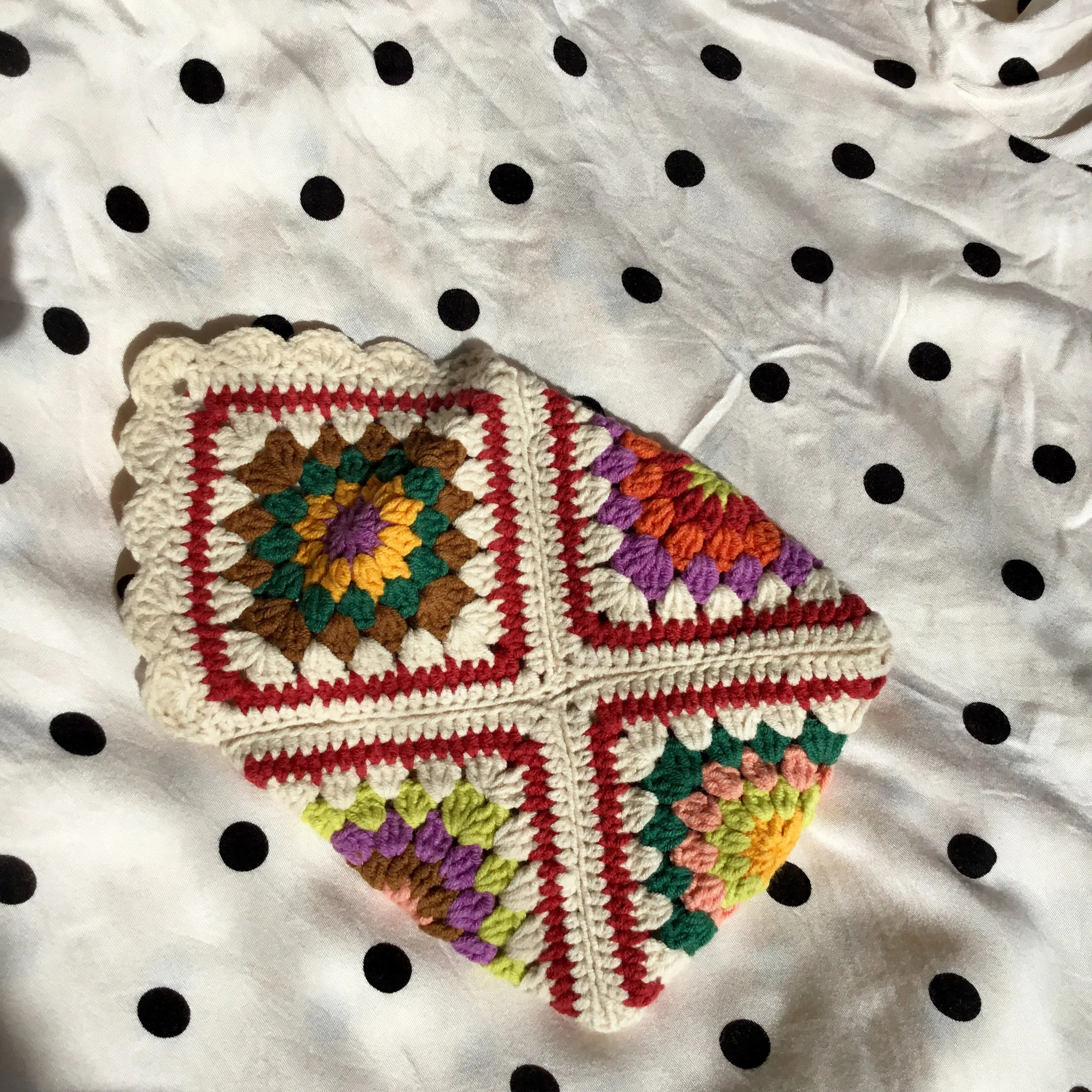 Creamy White Crochet Small Purse Knit Cute Mini Bag Wallet Pouch Colorful Makeup Bag Original Granny Square HandBags for Women