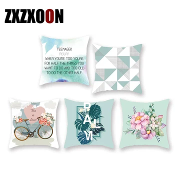 

Nordic Decorative Throw Pillow Case Green Polyester Geometric Plants Floral Square Sofa Cushion Cover for Living Room Decoration