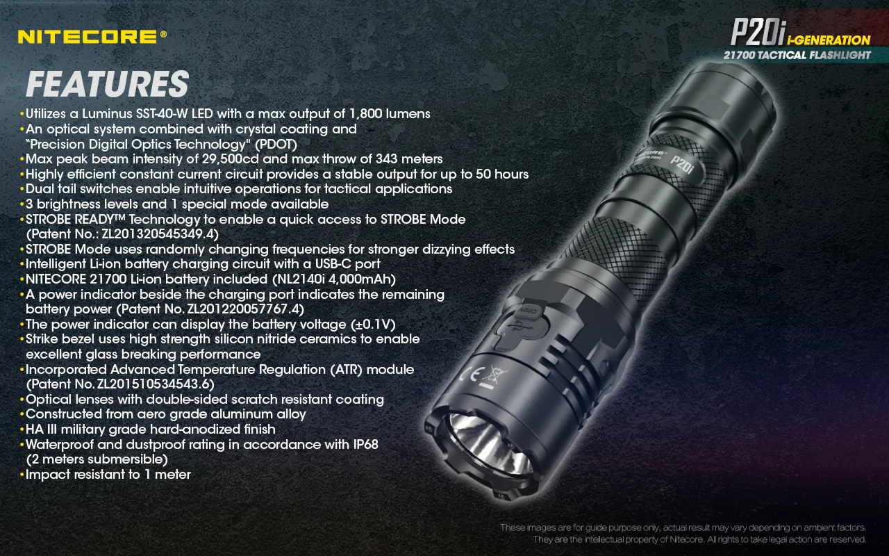 1800lumens com 4000mah Nitecore Original Lanterna Tática Usb Recarregável Super Brilhante Bateria Auto-defesa Flashligh P20i 19 Nitecore original p20i lanterna tática usb recarregável