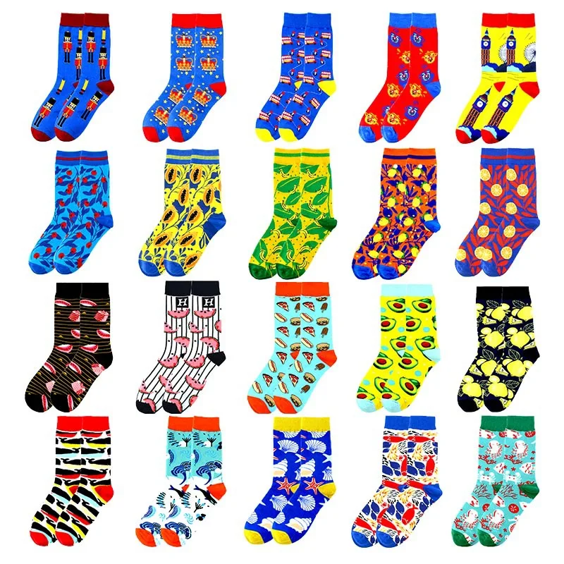 

New Cartoon Pattern Happy Socks Women Men Novelty Creative Fruit Food Seafood Soldier Funny Cute Soft Breathable Cotton Socks