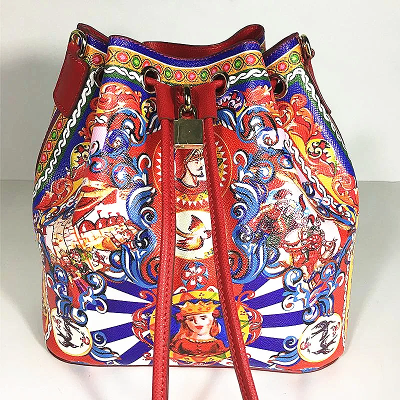 Роскошная брендовая сумка-ведро в этническом стиле из натуральной коровьей кожи, сумки на плечо для женщин, сумки с узором знаменитого дизайнера и цветов