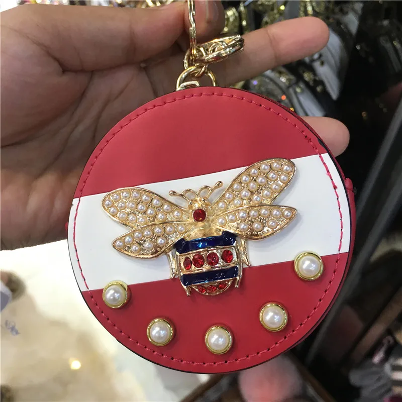 Забавный модный мини-кошелек для монет в полоску с жемчугом пчелы, Женский кошелек на молнии, аксессуары