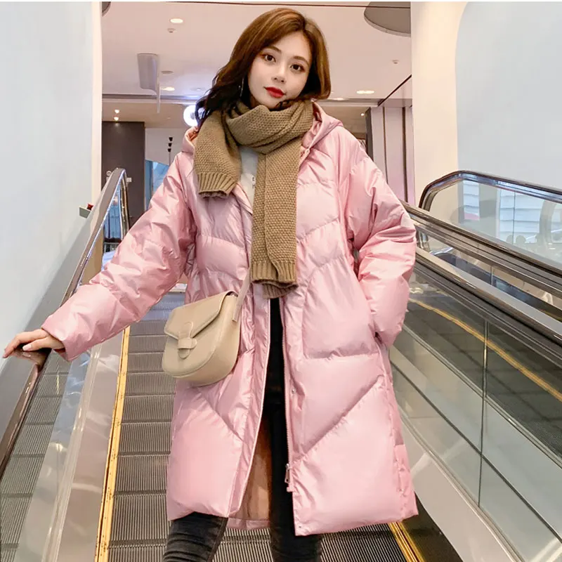 

Winter Long Jacket Women Hooded Ultra Light White Duck Down Parka Female Warm Loose Snow Street Outwear