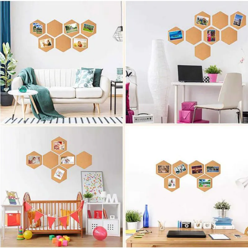 1 Set Self-Adhesive Cork Board Tiles Wall Mounted Cork Board Self Hexagon  Creative Wall Message