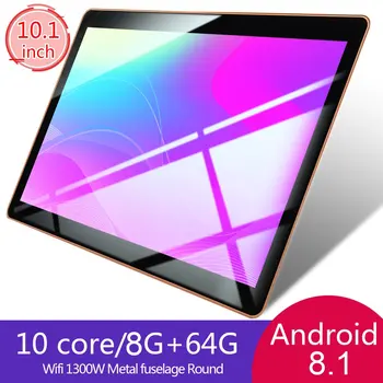 Tableta de plástico KT107, pantalla grande de 10,1 pulgadas, versión de Android 8,10, portátil de moda, 8G + 64G, tableta negra, enchufe de EE. UU.