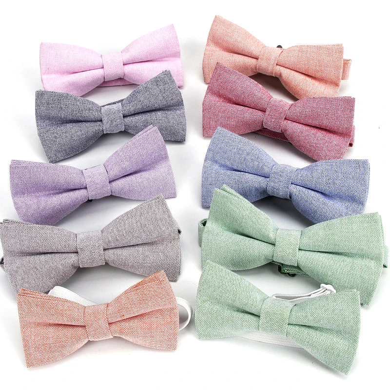 Lovely Solid Colorful Parent Child Bowtie Sets 100% Cotton Kids Pet Men Butterfly Blue Red Pink Casual Bow Tie Gift Accessory