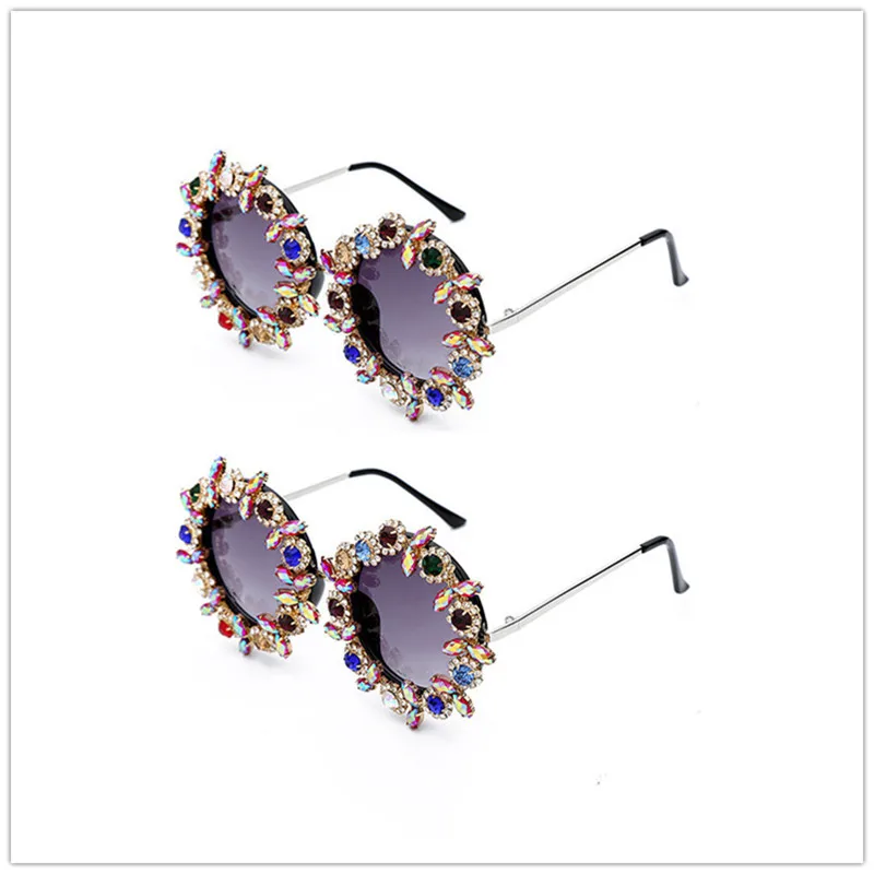 C2C2 Негабаритные роскошные женские солнцезащитные очки со стразами ретро модные брендовые дизайнерские Круглые Солнцезащитные очки Matel пламя Zonnebril Dames - Цвет линз: C2C2