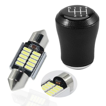 

3 Pcs Car Accessories: 2 Pcs White 31mm 12V LED Flower Bulb 5730 Car Reading Lamp & 1 Pcs 6 Speed Car Gear Shift Knob